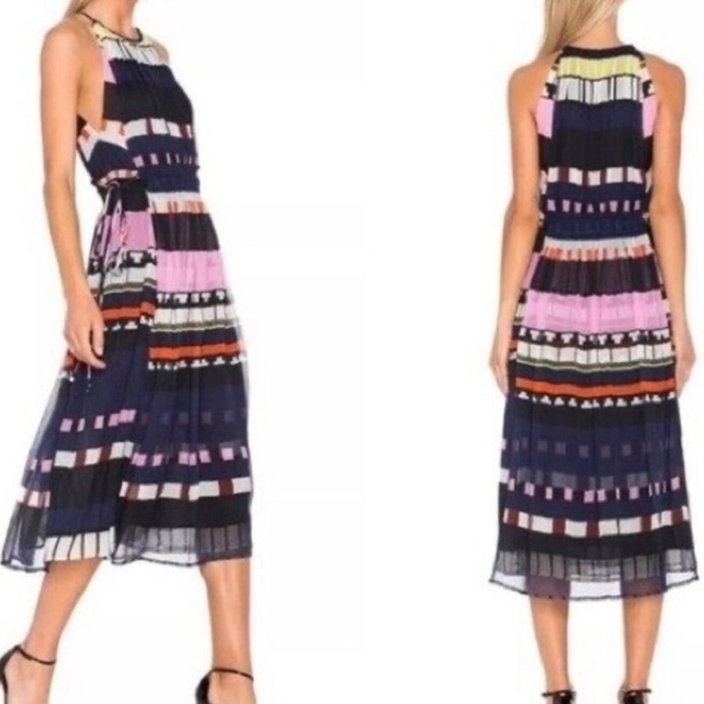 APIECE APART Multicolor Striped Lippard Twilight Chiffon Silk Midi Dress size 2